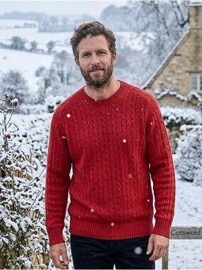 Davis & Squire Tomato Red Cable Knit Cashmere Sweater L 2 Ply Crewneck Luxury